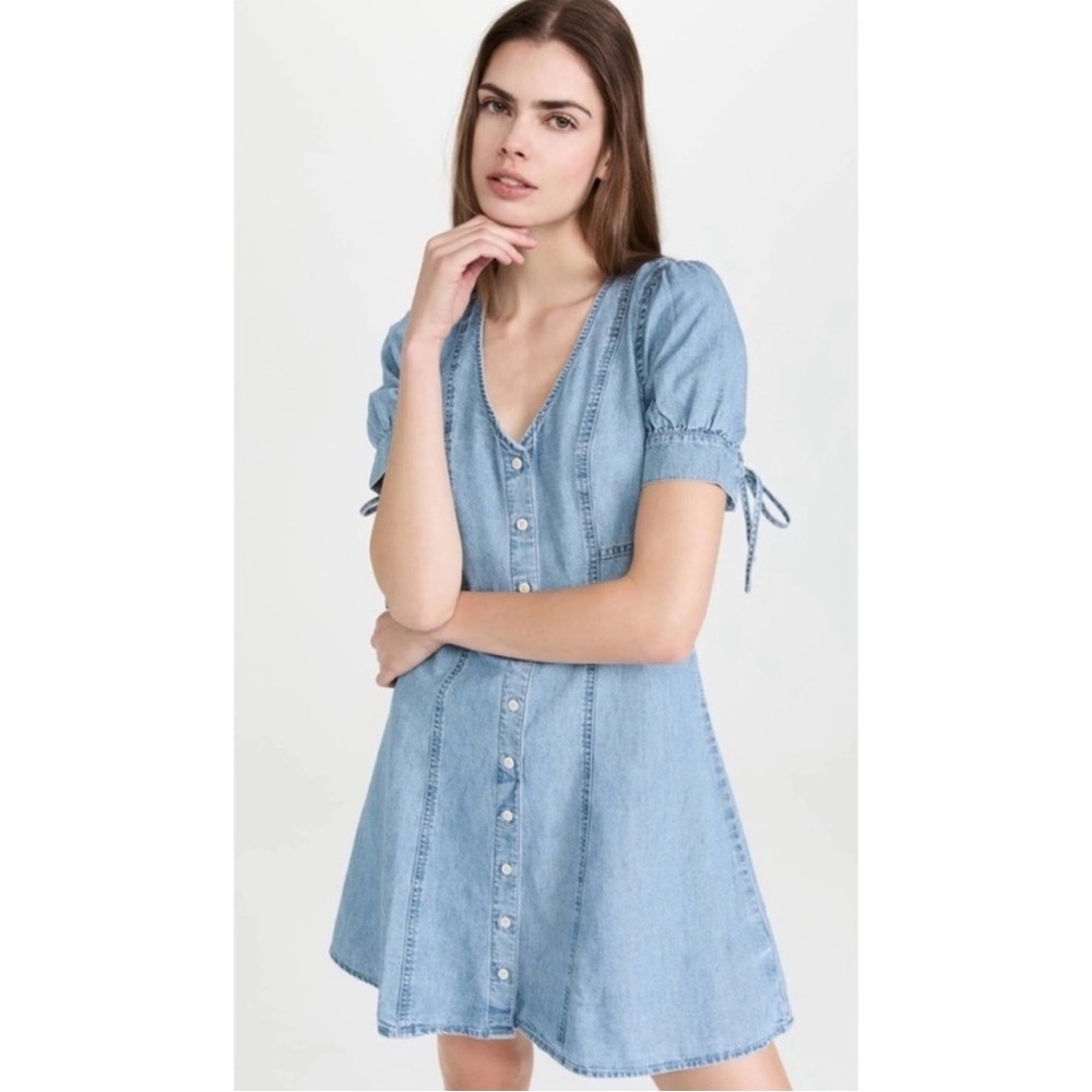 Madewell Blue Ruffled Puff Sleeve Sundress
